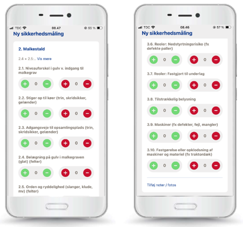 Scrrenshot fra safety observer app af sikkerhedsmåling i appen