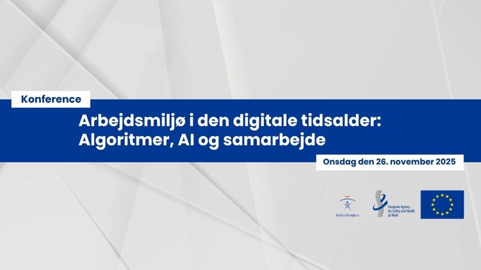 Grafik til annoncering af konferencen: Arbejdsmiljø i den digitale tidsalder - algoritmer, AI og samarbejde