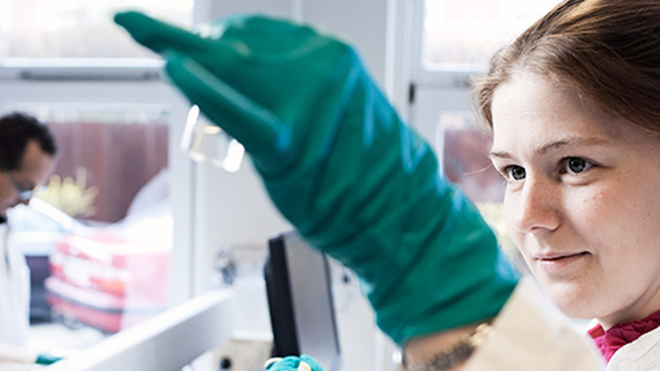 En kvinde der kigger på noget i et laboratorium